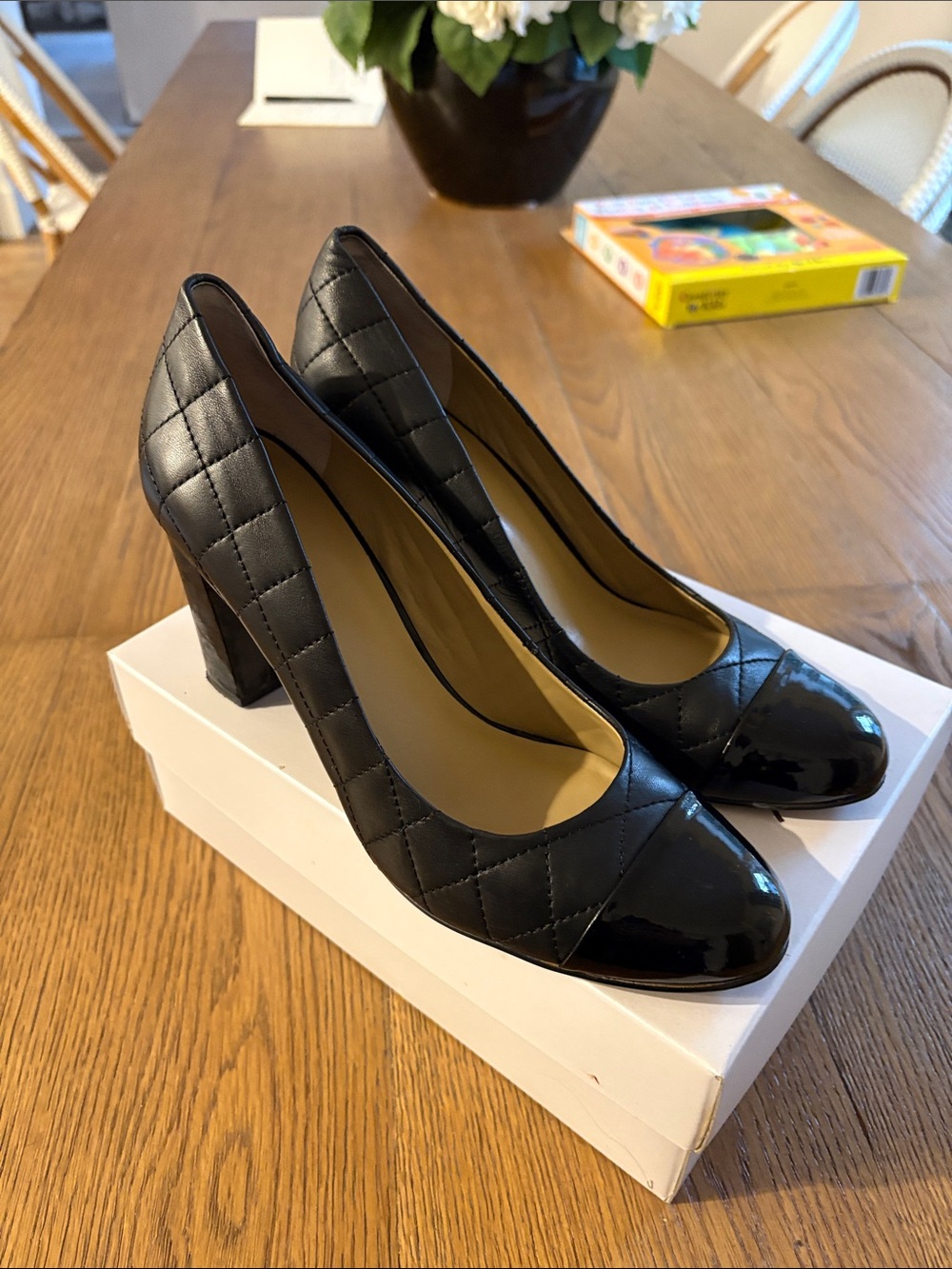 Ann Taylor Black Quilted Leather Block Heel Pumps Size 8.5